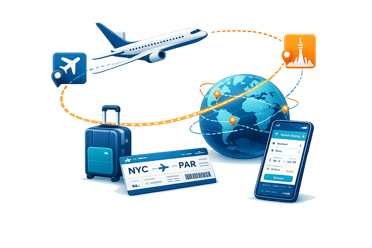 Flight booking route from New York to Paris through Travolyo