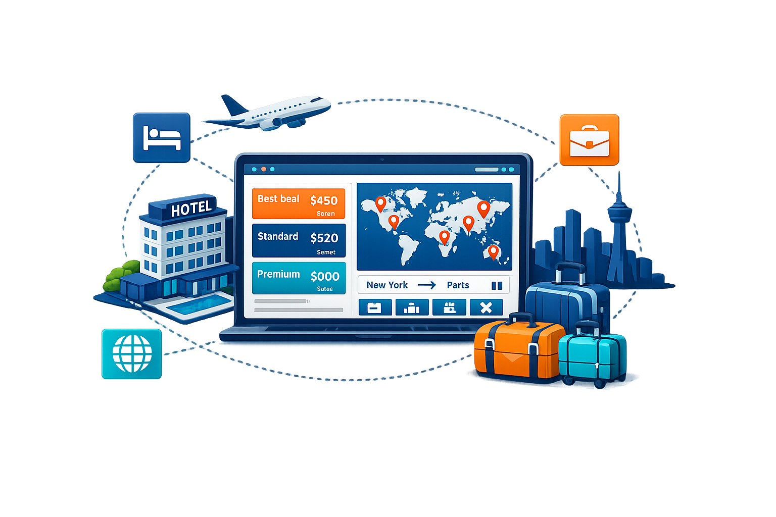 Travel agency booking hotels and flights through Travolyo